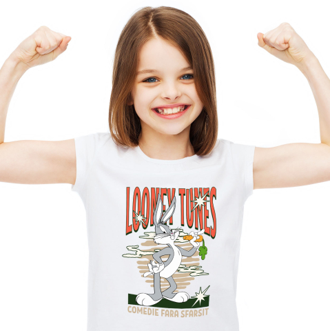 Tricouri - Tricou Copii cu Bugs Bunny si morcovul cel mare 100% Bumbac, Alb, 8 Ani