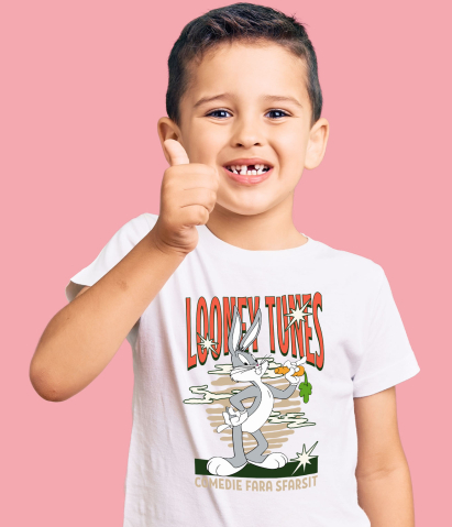 Tricou Copii cu Bugs Bunny si morcovul cel mare 100% Bumbac, Alb, 8 Ani [3]
