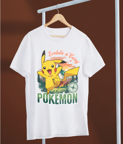 Tricou Copii cu Busola Fericirii si Pokemon: Drumul Spre Munte 100% Bumbac, Alb, 10 Ani [4]