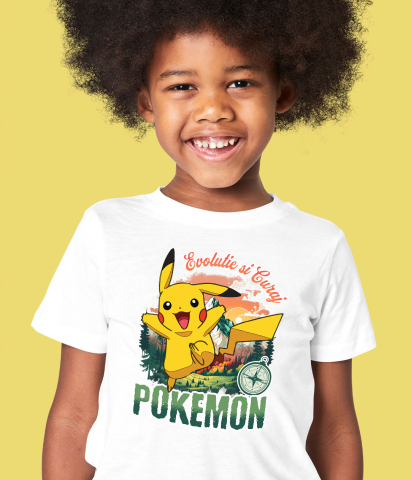 Tricou Copii cu Busola Fericirii si Pokemon: Drumul Spre Munte 100% Bumbac, Alb, 10 Ani [2]