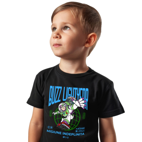 Tricou Copii cu Buzz Lightyear in Actiune 100% Bumbac, Negru, 8 Ani [1]