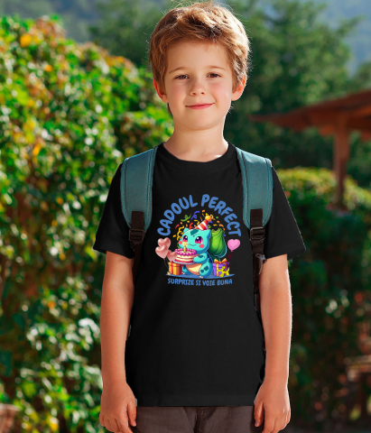 Tricou Copii cu Cadou Bulbasaur – Tort si Bucurie pentru Ziua de Nastere 100% Bumbac, Negru, 10 Ani [3]