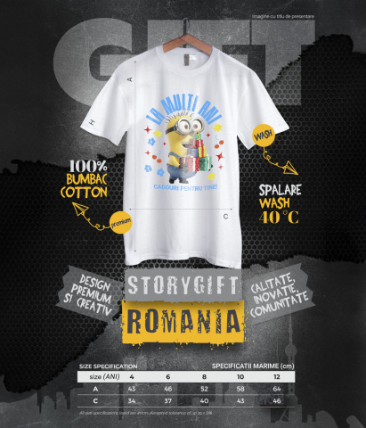 Tricou Copii cu Cadouri Minions pentru Zi de Nastere Speciala 100% Bumbac, Alb, 12 Ani [5]