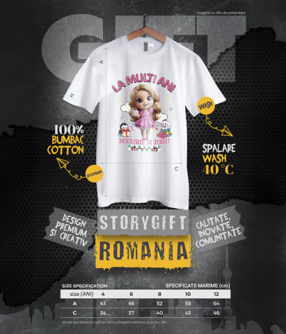 Tricou Copii cu Cadouri Printesa pentru Copii – Tort si Magie 100% Bumbac, Alb, 8 Ani [5]
