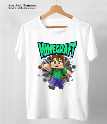 Tricou Copii cu Cadru de Poveste Minecraft Universul Tau 100% Bumbac, Alb, 6 Ani [4]