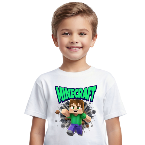 Tricou Copii cu Cadru de Poveste Minecraft Universul Tau 100% Bumbac, Alb, 6 Ani [1]