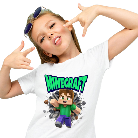 Tricouri - Tricou Copii cu Cadru de Poveste Minecraft Universul Tau 100% Bumbac, Alb, 6 Ani