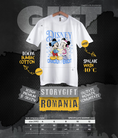 Tricou Copii cu Cadru Minnie si Mickey Poveste de Craciun 100% Bumbac, Alb, 6 Ani [5]