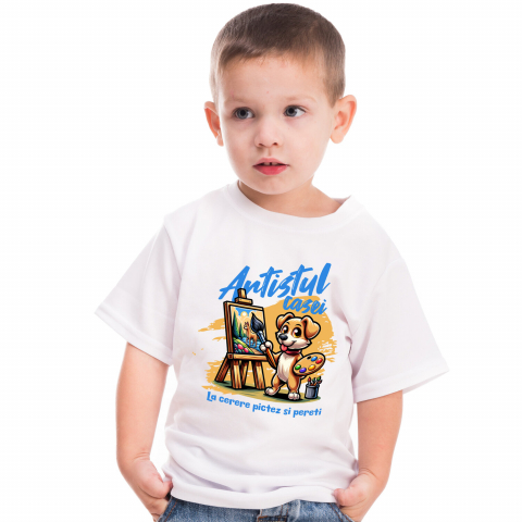 Tricou Femei, Barbati, Copii, Fata, Baiat, Unisex Personalizat „Câine Artist Tablou Canvas – Artistul Casei La Cerere – Pictură Personalizată Perete” [1]