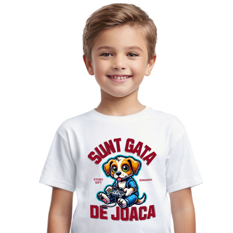 Tricou Femei, Barbati, Copii, Fata, Baiat, Unisex Personalizat Câine cu Manetă Jocuri Video „Sunt Gata de Joacă” - Cadou Personalizat pentru Familie și Prieteni [1]