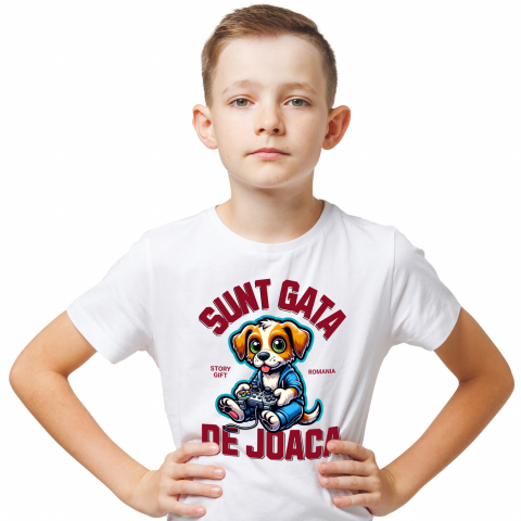 Tricou Femei, Barbati, Copii, Fata, Baiat, Unisex Personalizat Câine cu Manetă Jocuri Video „Sunt Gata de Joacă” - Cadou Personalizat pentru Familie și Prieteni