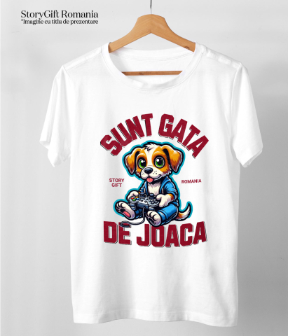 Tricou Femei, Barbati, Copii, Fata, Baiat, Unisex Personalizat Câine cu Manetă Jocuri Video „Sunt Gata de Joacă” - Cadou Personalizat pentru Familie și Prieteni [4]