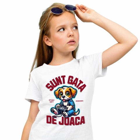 Tricou Femei, Barbati, Copii, Fata, Baiat, Unisex Personalizat Câine cu Manetă Jocuri Video „Sunt Gata de Joacă” - Cadou Personalizat pentru Familie și Prieteni [1]