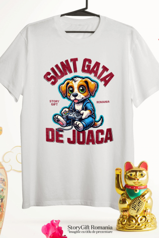 Tricou Femei, Barbati, Copii, Fata, Baiat, Unisex Personalizat Câine cu Manetă Jocuri Video „Sunt Gata de Joacă” - Cadou Personalizat pentru Familie și Prieteni [2]