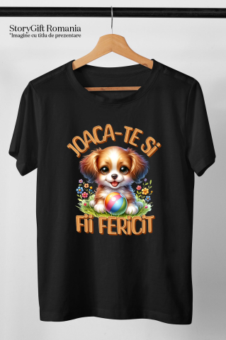 Tricou Femei, Barbati, Copii, Fata, Baiat, Unisex Personalizat Câine Pui Vesel cu Minge Colorată - Cadou Personalizat pentru Copii și Familie [4]