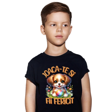 Animale - Tricou Femei, Barbati, Copii, Fata, Baiat, Unisex Personalizat Câine Pui Vesel cu Minge Colorată - Cadou Personalizat pentru Copii și Familie