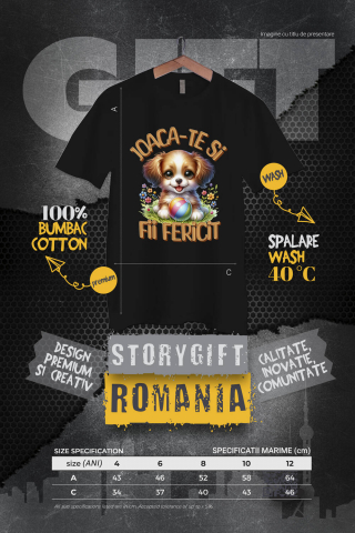 Tricou Femei, Barbati, Copii, Fata, Baiat, Unisex Personalizat Câine Pui Vesel cu Minge Colorată - Cadou Personalizat pentru Copii și Familie [3]