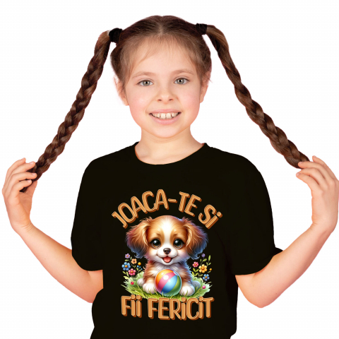 Tricou Femei, Barbati, Copii, Fata, Baiat, Unisex Personalizat Câine Pui Vesel cu Minge Colorată - Cadou Personalizat pentru Copii și Familie [1]