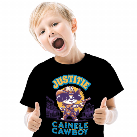 Tricouri - Tricou Femei, Barbati, Copii, Fata, Baiat, Unisex Personalizat Câine Șerif – Justiție în Vestul Sălbatic | Tricou Personalizat