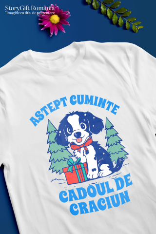 Tricou Femei, Barbati, Copii, Fata, Baiat, Unisex Personalizat Tricou Personalizat Crăciun – Câine Lângă Brad | Cadou Haios [2]