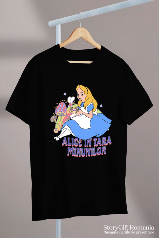 Tricou Copii cu Calatoria Magica a lui Alice in Taramul Viselor 100% Bumbac, Negru, 4 Ani [4]