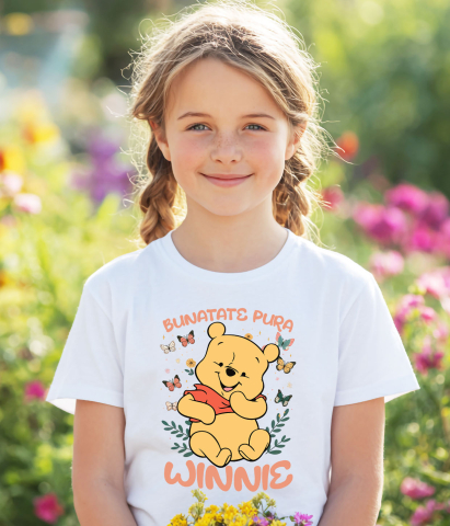 Tricou Copii cu Când fluturii danseaza, Winnie zambeste 100% Bumbac, Alb, 4 Ani [2]