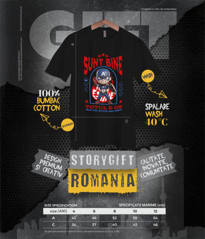 Tricou Copii cu Capitanul America, Ok, Sarcastic, Nervos, Iritat 100% Bumbac, Negru, 10 Ani [5]