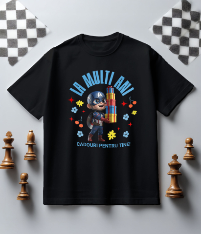 Tricou Copii cu Captain America - Cadouri Care Inspira la Ziua Ta 100% Bumbac, Negru, 6 Ani [4]