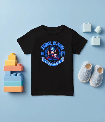 Tricou Copii cu Captain America – Campion Prin Curaj Si Invatare 100% Bumbac, Negru, 10 Ani [4]