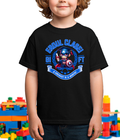 Tricou Copii cu Captain America – Campion Prin Curaj Si Invatare 100% Bumbac, Negru, 10 Ani [2]