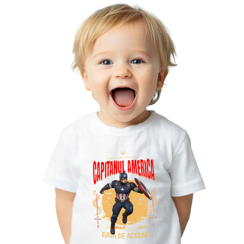 Desene Animate - Tricou Copii cu Captain America - Drumeție cu Spirit de Erou și Magie Disney 100% Bumbac, Alb, 12 Ani