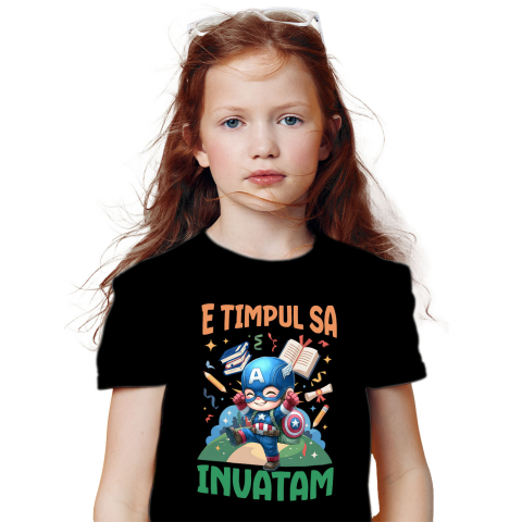 Tricou Copii cu Captain America: Primele Lecții 100% Bumbac, Negru, 10 Ani [1]