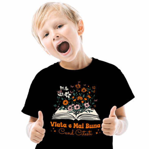 EDUCATIE - Tricou Femei, Barbati, Copii, Fata, Baiat, Unisex Personalizat Carte Deschisă cu Plante Colorate - Educație și Dezvoltare Personală prin Citit