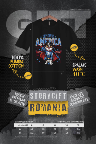 Tricou Femei, Barbati, Copii, Fata, Baiat, Unisex Personalizat Australian Shepherd în Costum de Captain America cu Pelerină - Cadou Personalizat pentru Copii și Iubitorii de Câini [3]