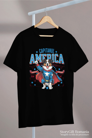 Tricou Femei, Barbati, Copii, Fata, Baiat, Unisex Personalizat Australian Shepherd în Costum de Captain America cu Pelerină - Cadou Personalizat pentru Copii și Iubitorii de Câini [2]