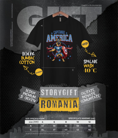 Tricou Femei, Barbati, Copii, Fata, Baiat, Unisex Personalizat Ciobănesc German în Costum Captain America cu Pelerină - Cadou Personalizat pentru Copii și Iubitorii de Câini [5]