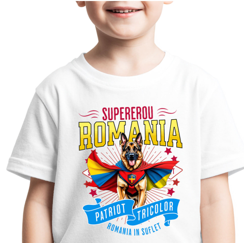 Tricou Femei, Barbati, Copii, Fata, Baiat, Unisex Personalizat Ciobănesc German în Costum de Căpitan România – Cadou Personalizat pentru Iubitorii de Câini