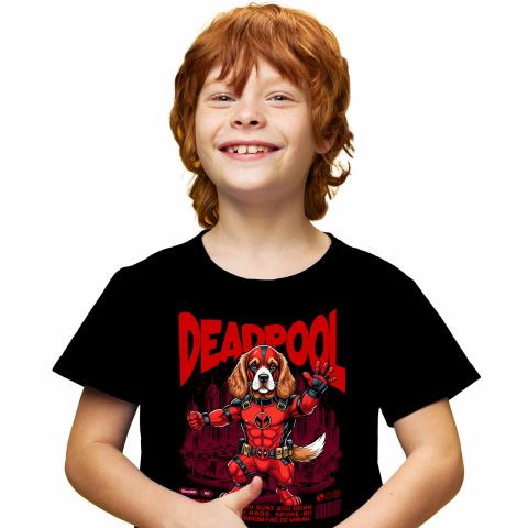 Cadouri Pentru Copii - Tricou Femei, Barbati, Copii, Fata, Baiat, Unisex Personalizat Cocker Spaniel în Costum Deadpool – Câine Supererou Amuzant și Personalizat