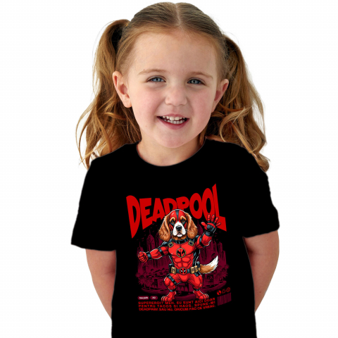 Tricou Femei, Barbati, Copii, Fata, Baiat, Unisex Personalizat Cocker Spaniel în Costum Deadpool – Câine Supererou Amuzant și Personalizat [1]
