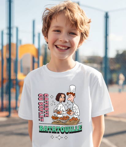 Tricou Copii cu Colette – De La Critica La Creatie, Cu Gusteau 100% Bumbac, Alb, 4 Ani [2]