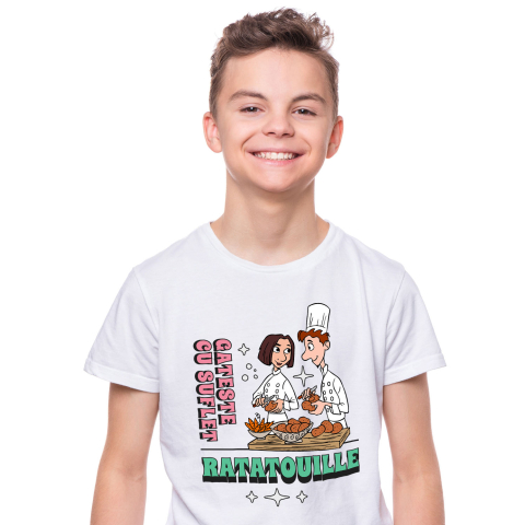 Tricouri - Tricou Copii cu Colette – De La Critica La Creatie, Cu Gusteau 100% Bumbac, Alb, 4 Ani