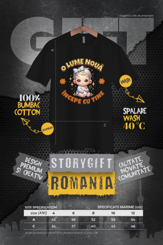 Tricou Femei, Barbati, Copii, Fata, Baiat, Unisex Personalizat Cadou Personalizat „O Lume Nouă Începe Cu Tine” | Fetiță Cu Funda [3]