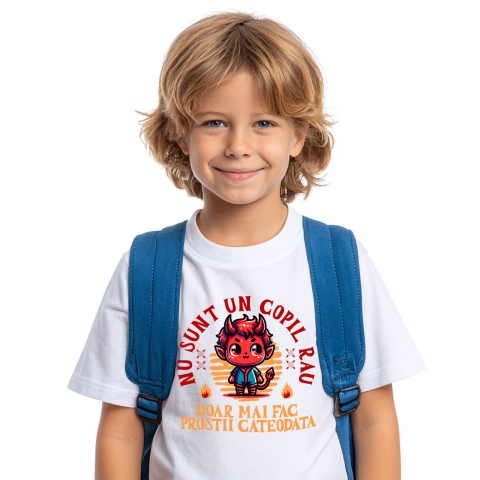 Tricou Femei, Barbati, Copii, Fata, Baiat, Unisex Personalizat Costum Diavol Cu Coarne și Mesaj Amuzant pentru Copii | Cadou Halloween Personalizat [1]