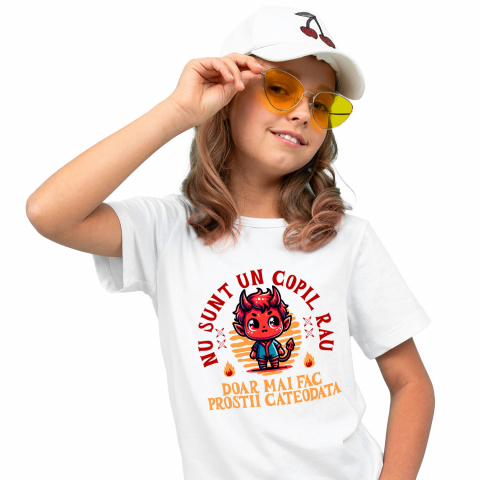 HALLOWEEN - Tricou Femei, Barbati, Copii, Fata, Baiat, Unisex Personalizat Costum Diavol Cu Coarne și Mesaj Amuzant pentru Copii | Cadou Halloween Personalizat