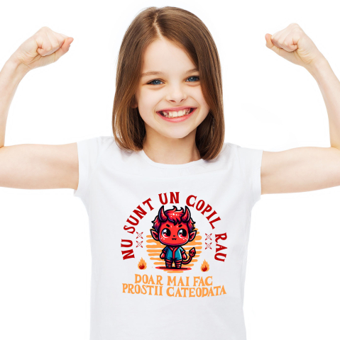 Halloween - Tricou Femei, Barbati, Copii, Fata, Baiat, Unisex Personalizat Costum Diavol Cu Coarne și Mesaj Amuzant pentru Copii | Cadou Halloween Personalizat