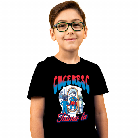 Tricou Femei, Barbati, Copii, Fata, Baiat, Unisex Personalizat Copil în Costum Super-erou – Cadou Personalizat „Cuceresc Inima Ta” pentru Copii