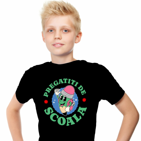 Tricou Femei, Barbati, Copii, Fata, Baiat, Unisex Personalizat Creion Verde Cu Ghiozdan - Pregătit Pentru Școală și Educație | Cadou Perfect Pentru Copii [1]