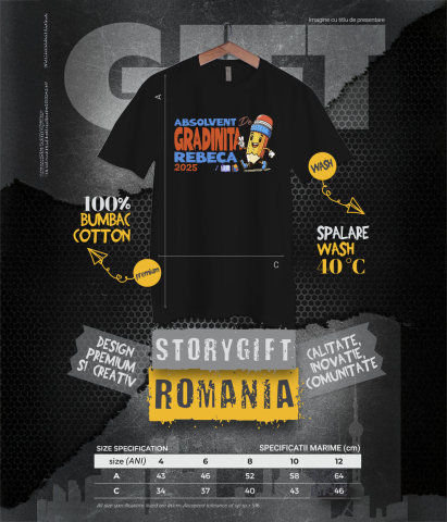 Tricou Femei, Barbati, Copii, Fata, Baiat, Unisex Personalizat Creion Vesel cu Semnul Păcii și Text Personalizat „Absolvent Grădiniță Rebeca” - Cadou Educațional pentru Copii [5]