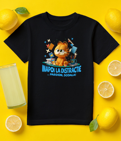 Tricou Copii cu Cu Garfield, Scoala Devine Amuzanta 100% Bumbac, Negru, 12 Ani [4]