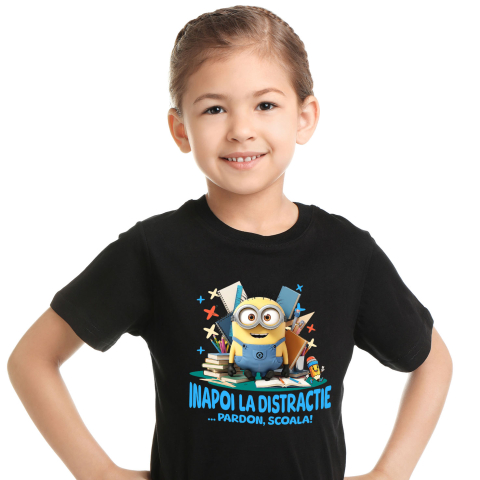 Educatie - Tricou Copii cu Cu Minions, Invatarea E Haiosa 100% Bumbac, Negru, 12 Ani